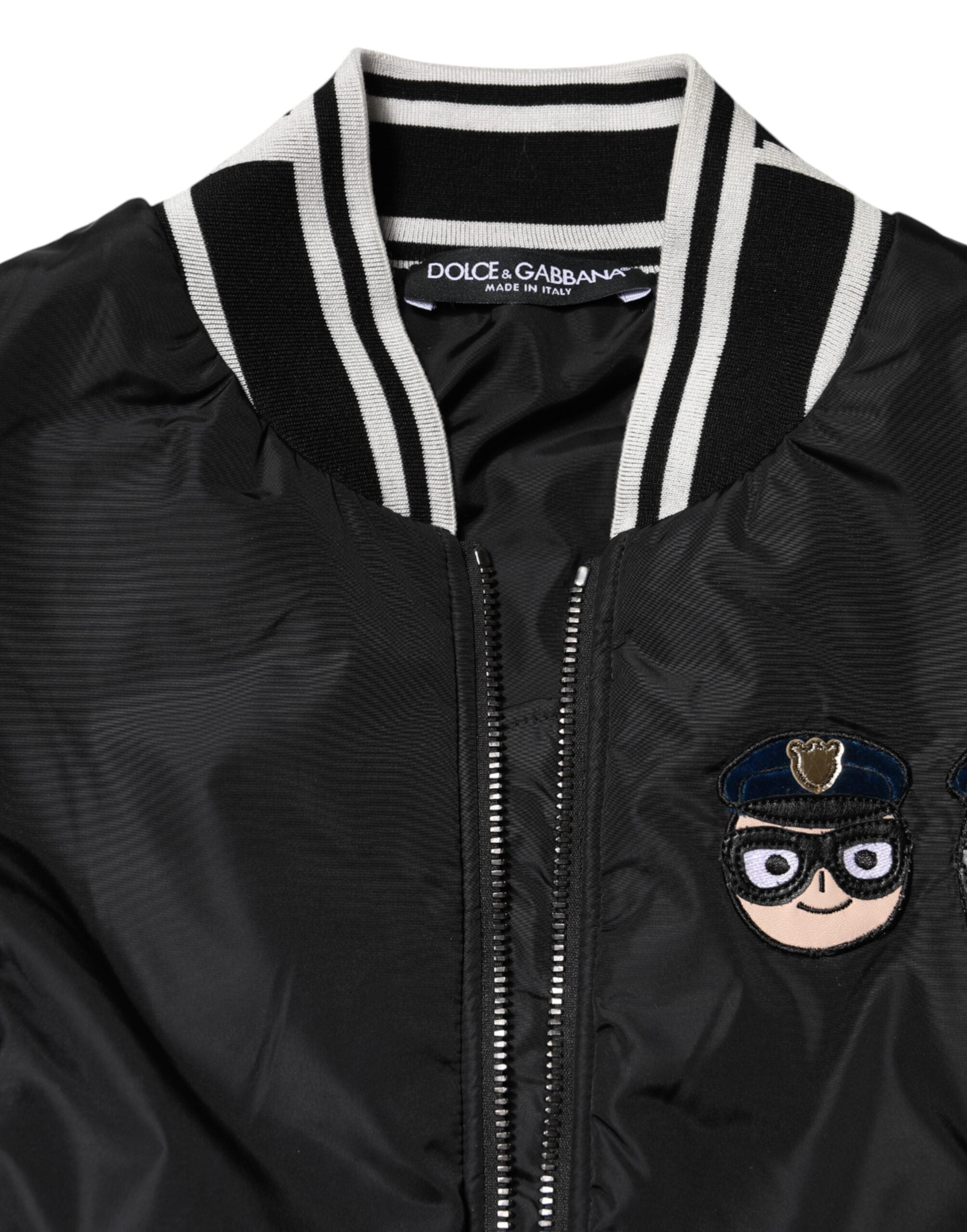 Dolce & Gabbana Schwarze Nylon #DGFamily Bomberjacke mit durchgehendem Reißverschluss